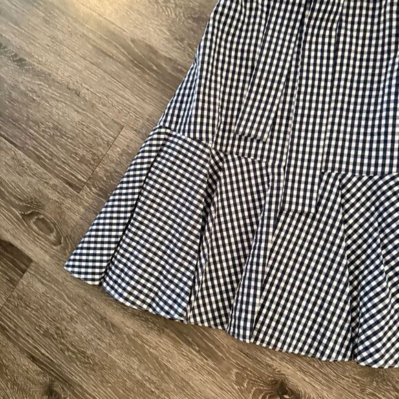 J. Crew Navy Whitw Gingham Belted Midi Dress - Picture 2 of 11